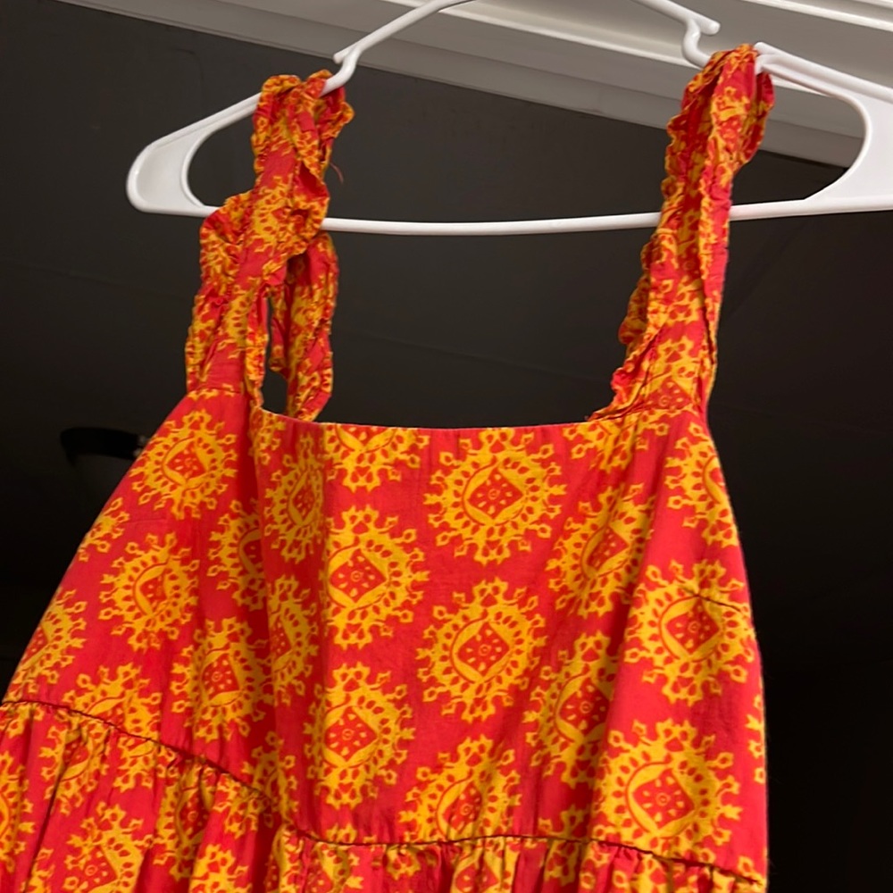 Free People Red and Yellow Sunburst Romper with Ruffle Straps